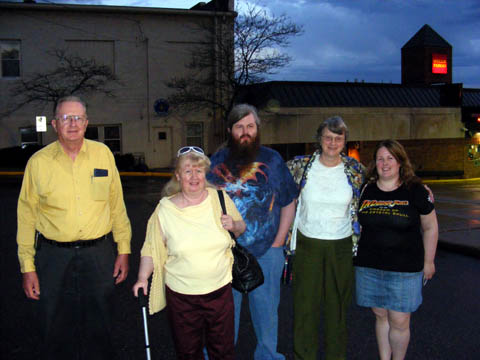 Guy, Sherri, Troy, Gail, and Niki in a dark parking lot in Hudson, WI