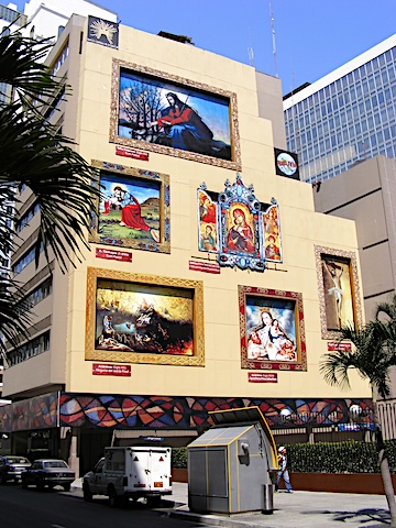 Religious art works on the side of a building