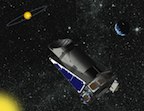 Artist's concept of Kepler
       in space with a transiting planet in the background