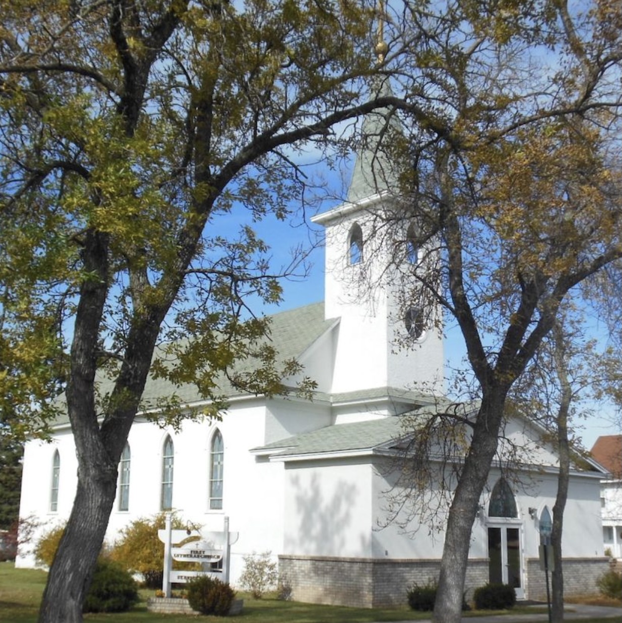 Image of the front of the First Lutheran Church of Port Wing, Wisconsin