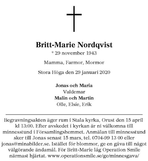 Obituary in Swedish
