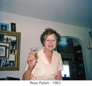 Rose Paton  with a glass of beer at home in June 1982