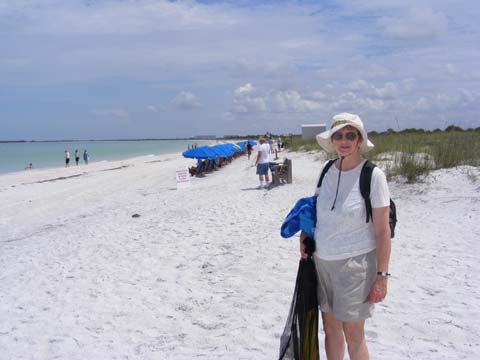 Gail standing on the beach at Caladesi Island