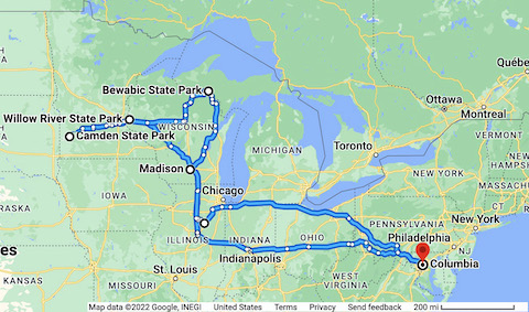 composite Google map showing our route