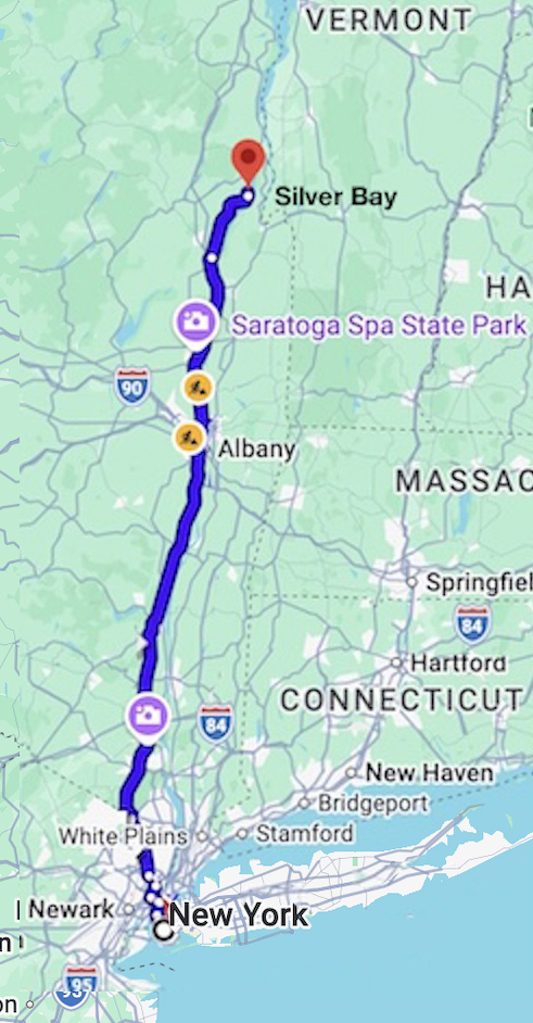 Map showing the route from Brooklyn to Silver Bay