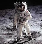 Apollo 11 astronaut Buzz Aldrin standing on the Moon's surface'